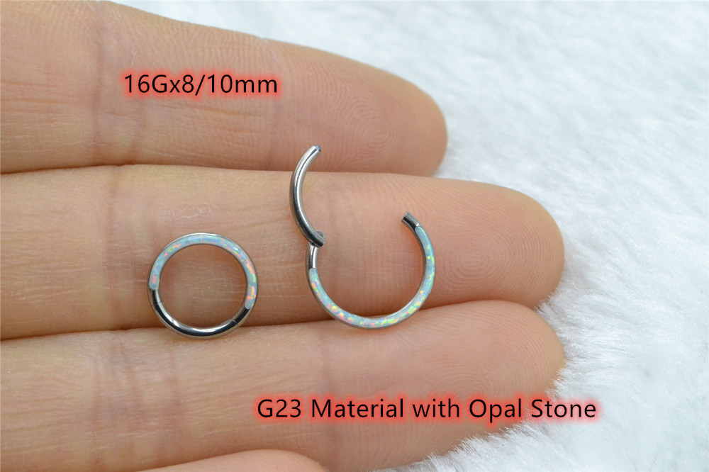 Clicker Ring Seamless - 10 ピース/ロット G23 チタンオパール石シームレスヒンジセグメントリングクリッカー耳軟骨鼻フープセプタムシャイン 16Gx8/10 ミリメートル