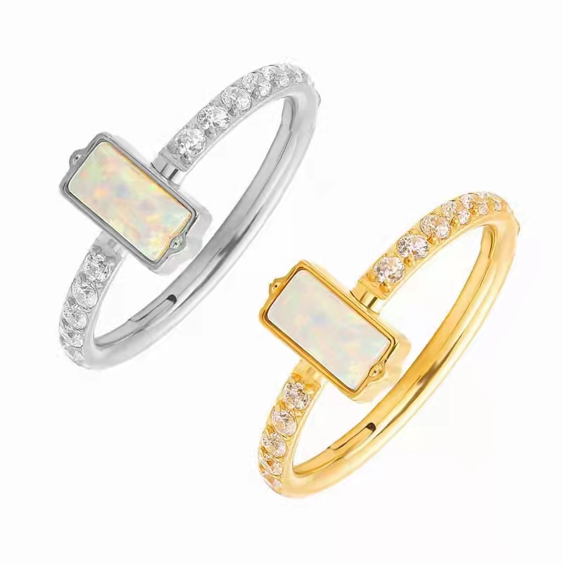 Clicker Ring Seamless - 10 個 316L サージカルスチールオパール CZ 16