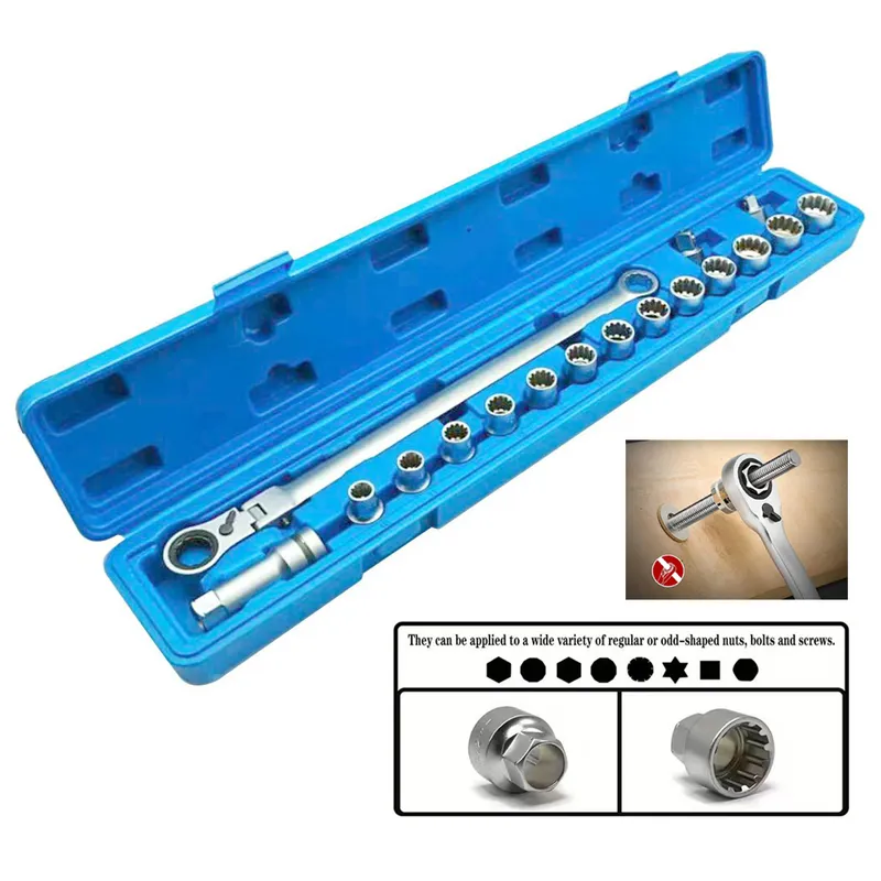 Body Jewelry Removal Tool - 17ピースピアスラチェットスリーブ多機能歯除去ツール、12アングル付き、ボディジュエリー交換用ロングテール