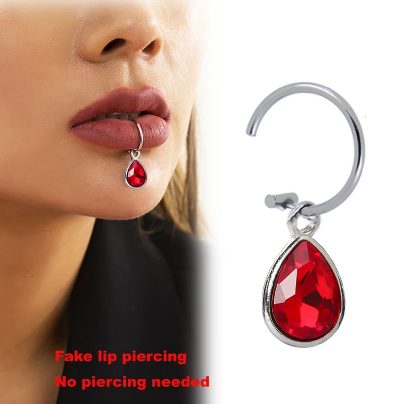 Body Jewelry Lip Ring - クリップオンピアス,1ピース,クリスタル,ウォータードロップ,ステンレス鋼,偽造花,パンクピアス