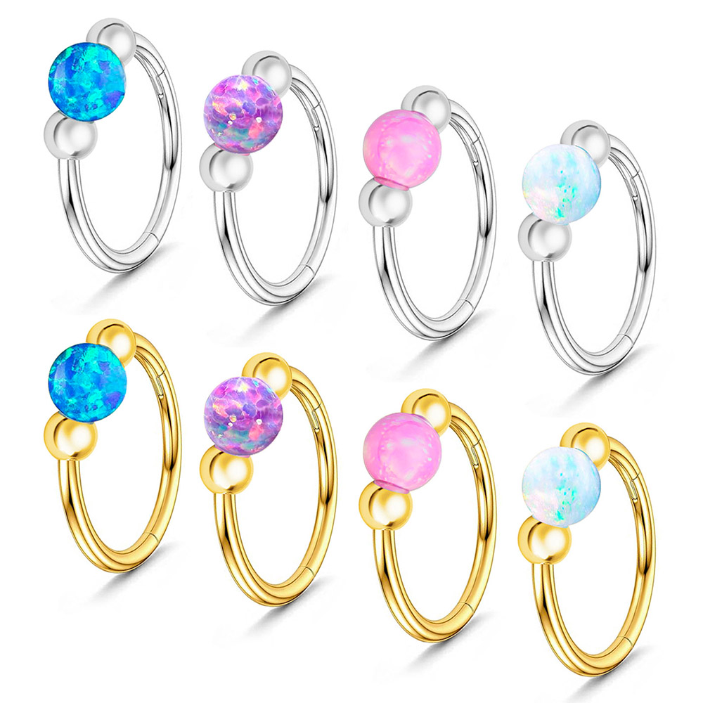 Body Jewelry Eu - オパールノーズリングスパークルセット、医療用チタンスターカットクラフト、メキシカンファイアオパールは暗闇で優しく光ります。 8mmサイズ EUニッケル試験合格