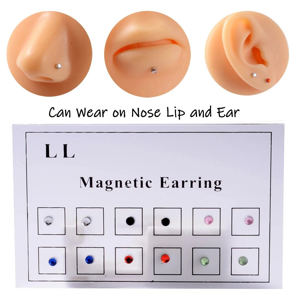 Body Jewelry Lip Ring - ドリルされていない磁気イヤリング,偽のイヤスタッド,耳珠,アンチエイジング,リップラベル,ノーズ,ジュエリー,カード,12個