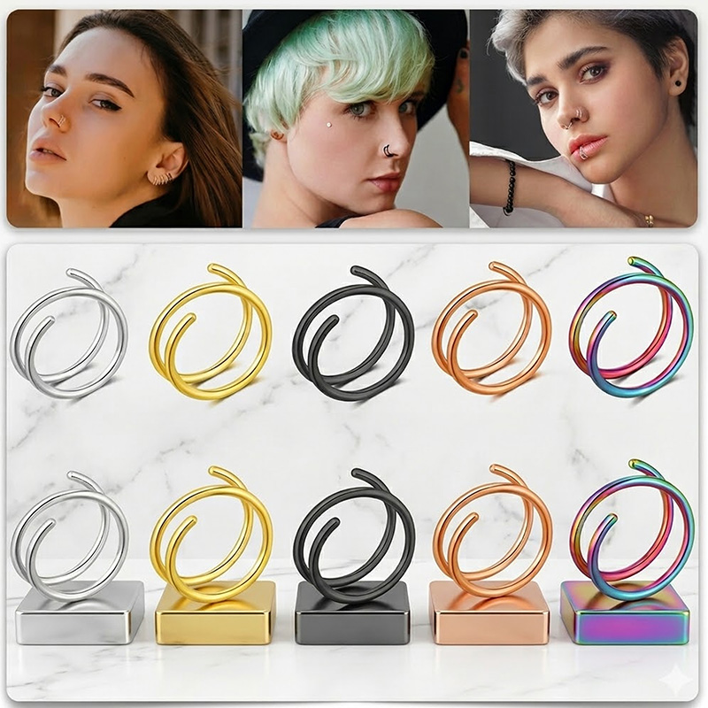 Body Jewelry Lip Ring - 1PC ステンレス鋼 316 ダブルスパイラルまたは二重層ノーズリングフープセプタム軟骨トラガスリップピアスボディジュエリー