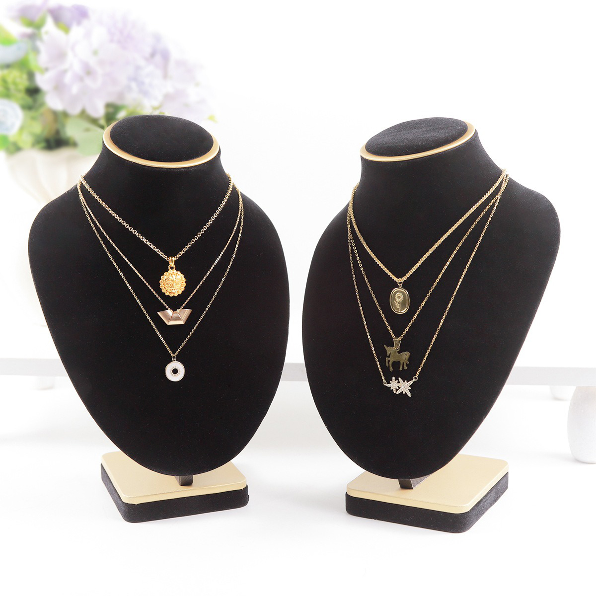 Body Jewelry Stores - 黒ベルベット製ジュエリーバスト、リアルな積み重ね可能なネックレスディスプレイ、柔らかく傷つきにくい、高級感のある黒、高級店に最適