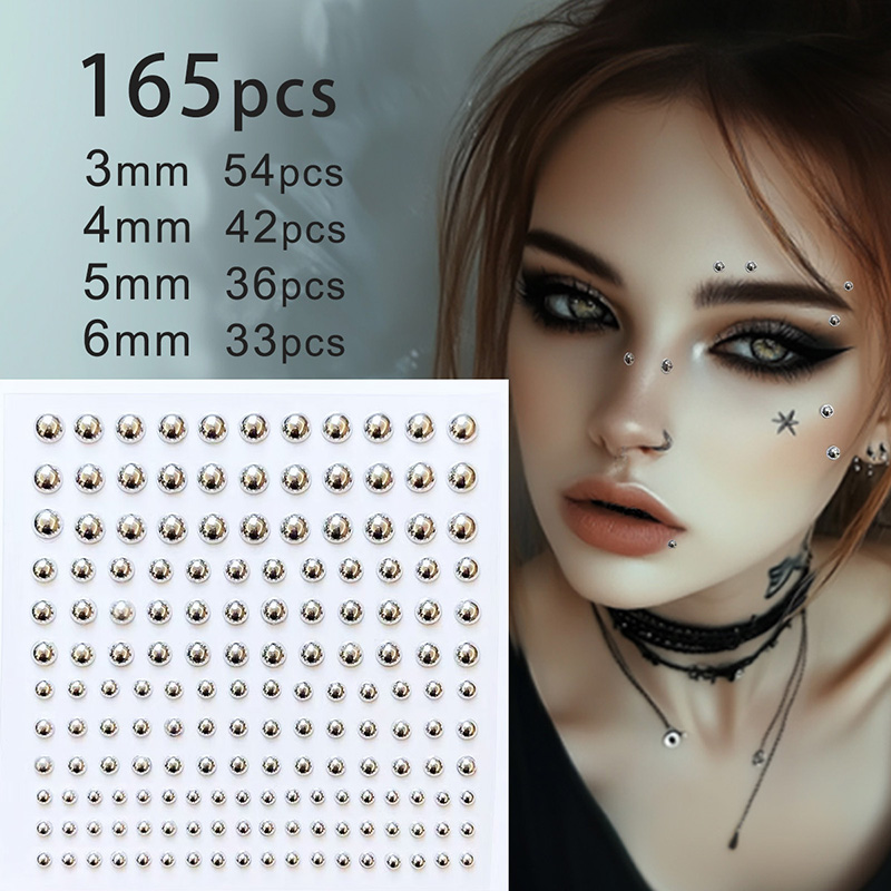 Body Jewelry Tattoo - 3D 顔目パーティーメイクタトゥーステッカーアクリルダイヤモンドラインストーンステッカー自己粘着混合結晶顔装飾