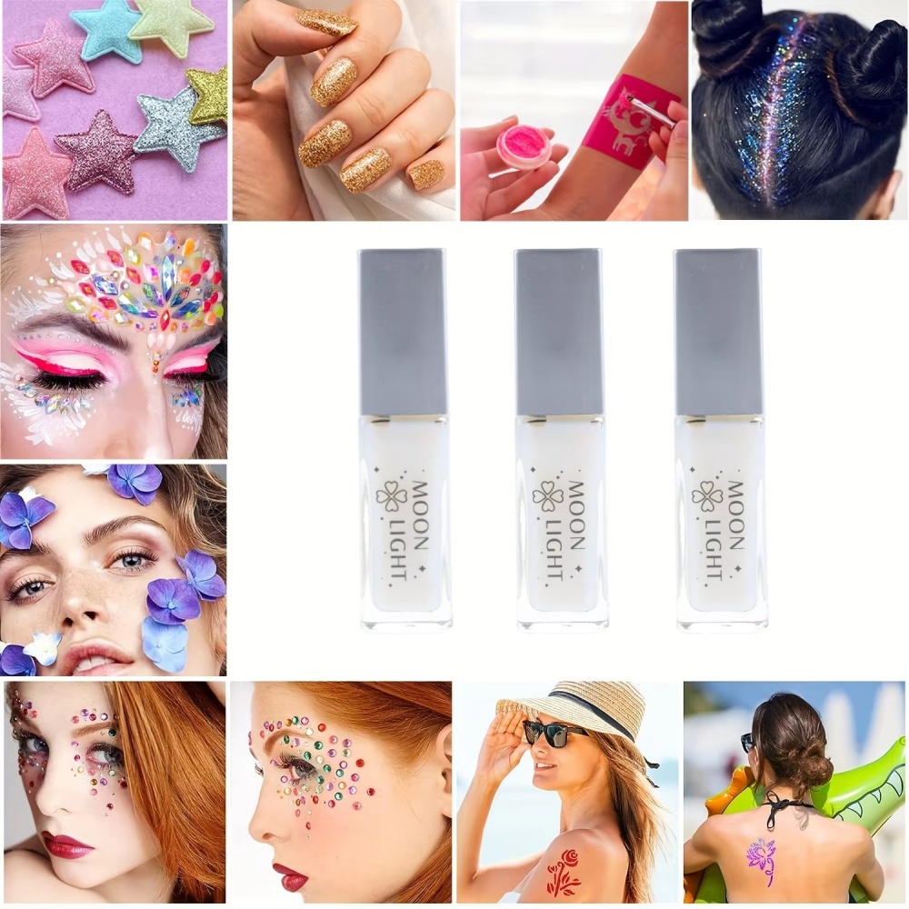 Body Jewelry Glue - 肌に優しいグリッターグルー 10ml 安全な白いボディ接着剤 一時的なタトゥー＆フェイスメイク用 防水 キッズフェスティバルパーティー用