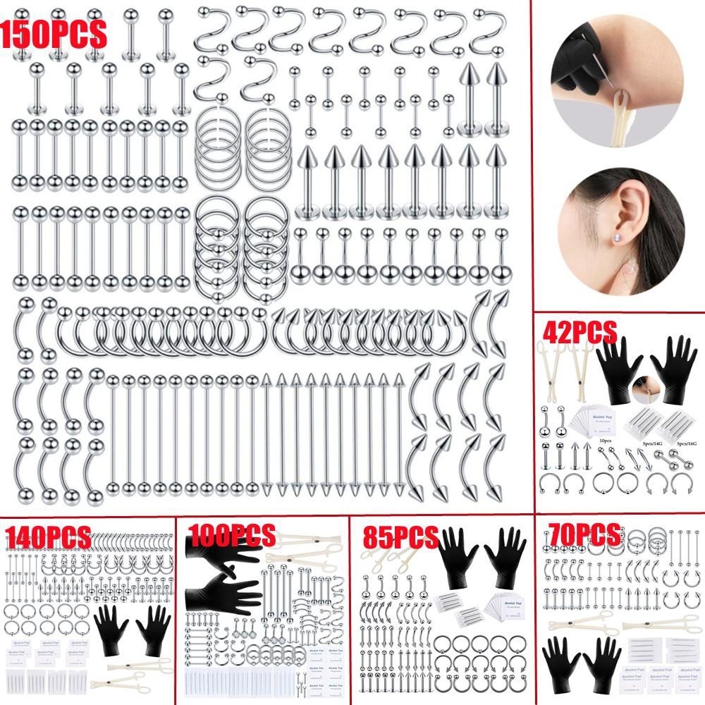 Body Jewelry Tattoo - 150/140/85/70/42個入りボディピアスキット ジュエリーツール ベリーピアス 舌ピアス 眉毛ピアス 乳首ピアス