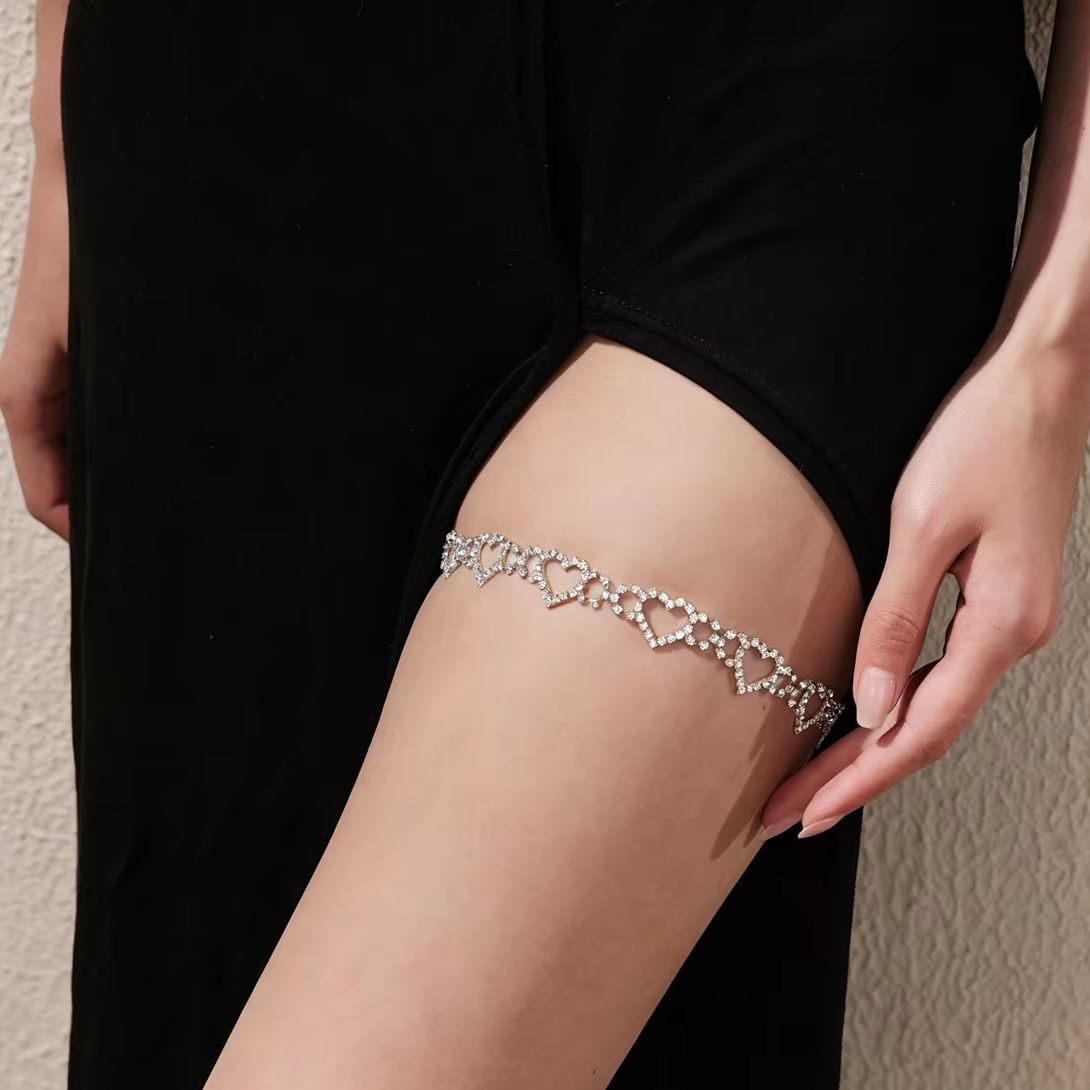 Body Jewelry Charms - ハートレッグチェーン ラインストーンチェーン ブラック レースアップ 調節可能 セクシーチャームアクセサリー