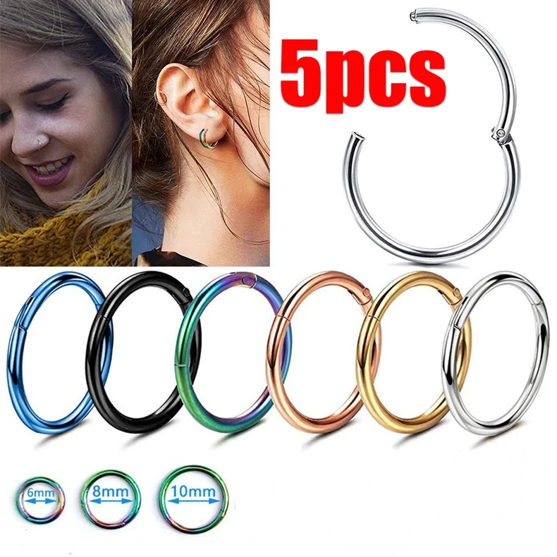 Clicker Ring Seamless - 5pc 6/8/10 ミリメートルノーズリングヒンジクリッカーセグメントノーズリングヘリックス軟骨セプタムフープサージカルステンレス鋼シームレスイヤリング