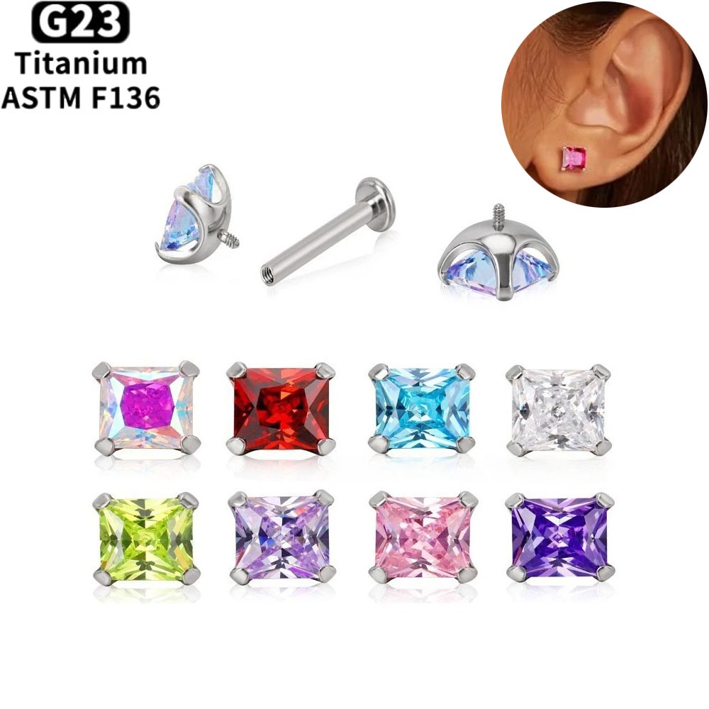 Body Jewelry Lip Ring - ASTM F136規格チタン製リップピアスリング、内ネジ式ジルコンノーズスタッド、イヤースタッド、トラガス軟骨ローブボディジュエリー（女性用）