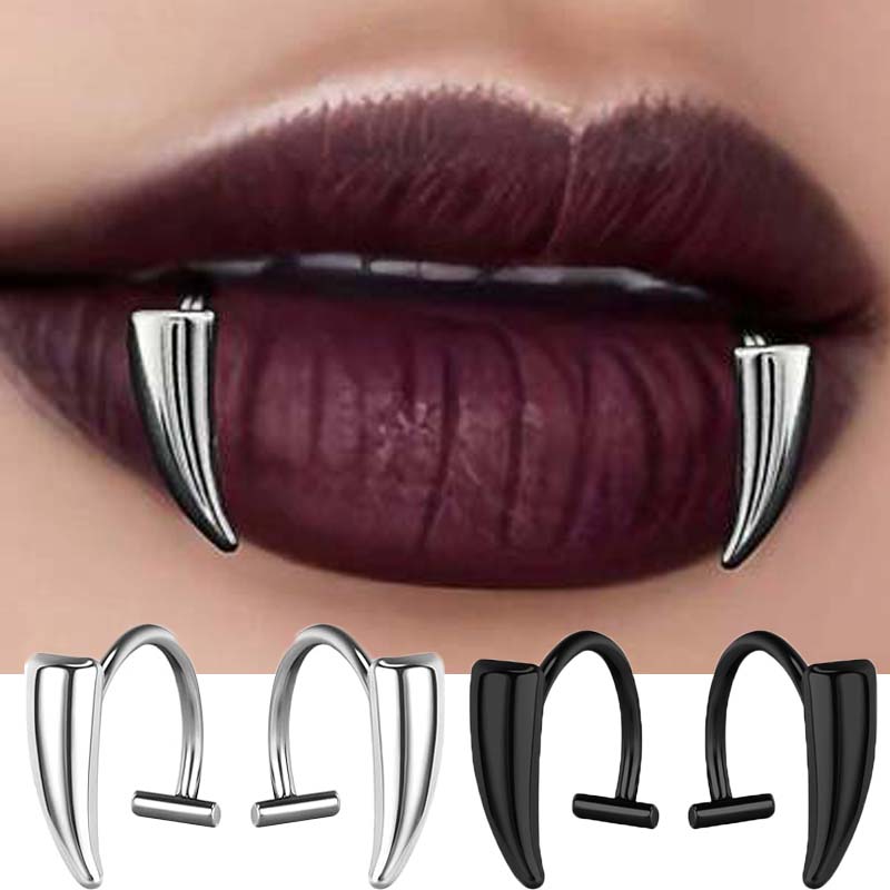 Body Jewelry Lip Ring - 1ペアステンレス鋼製パーソナライズシャープティースフェイクピアスリップリングパンク誇張ジュエリー女性用ゴシックボディジュエリー