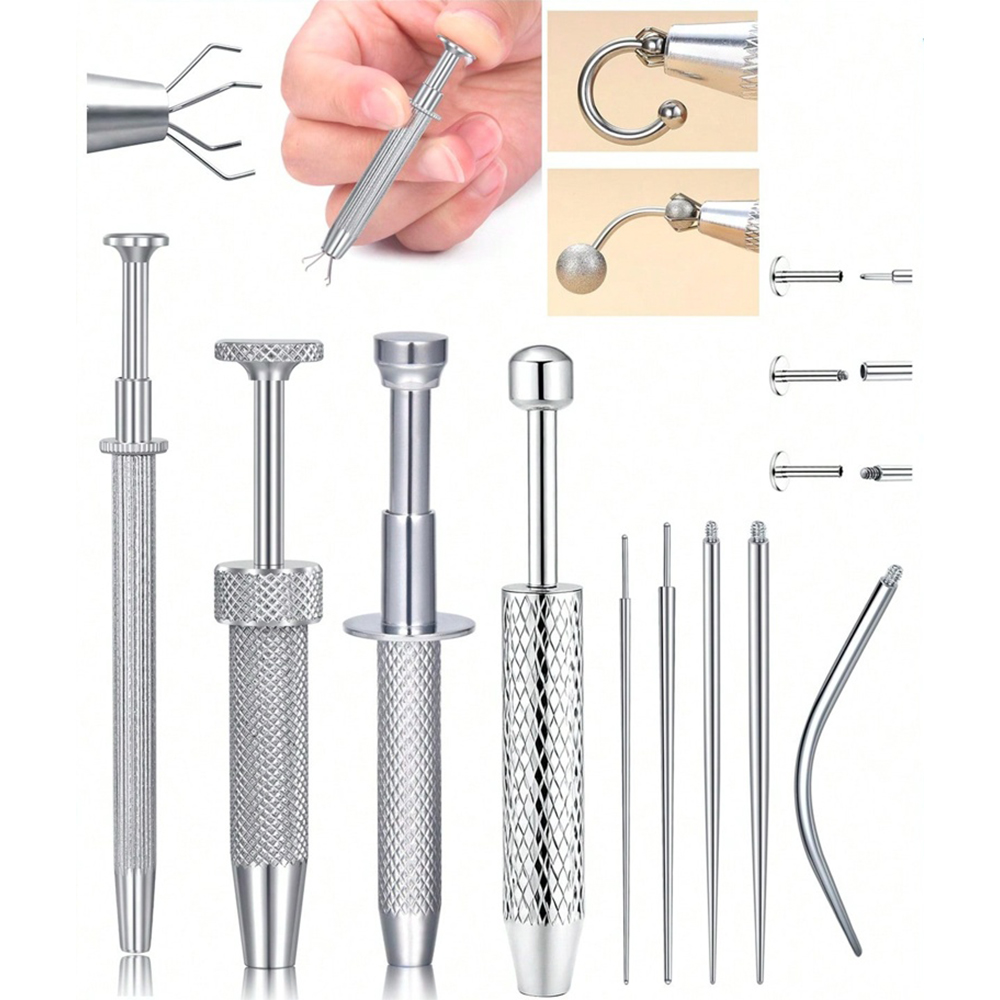 Body Jewelry Removal Tool - ステンレス鋼ピアスボールグラバーツールキット - リップ、鼻、耳軟骨の簡単な取り付けと取り外しのためのボディピアスアクセサリー