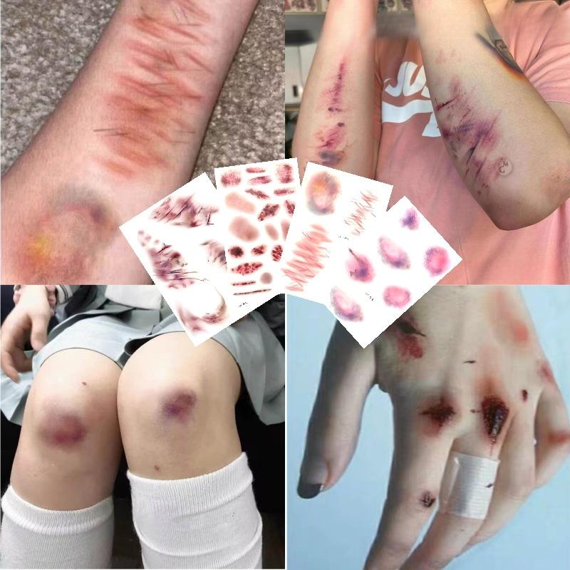 Body Jewelry Tattoo - 4 枚のハロウィン傷あざ一時的なタトゥーコスプレ防水腕足首傷跡タトゥーステッカー持続的なフェイクタトゥー