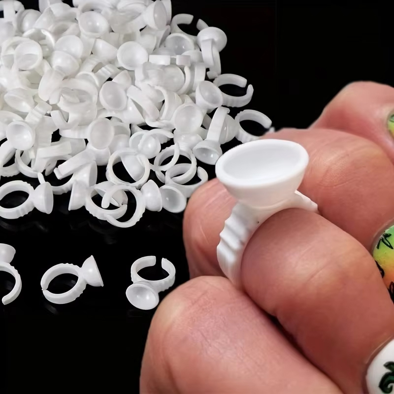 Body Jewelry Tattoo - 使い捨てホワイトグルーホルダーリング、グルートレイ、眉毛タトゥー顔料、まつげエクステンション容器、リングカップ100個