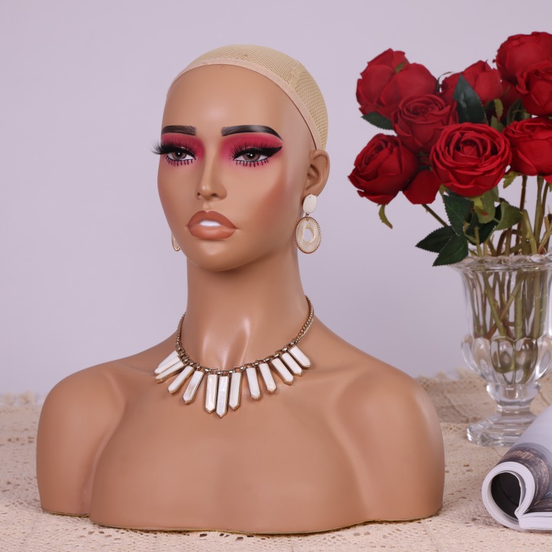 PVC製ハーフボディマネキンヘッド、赤いアイシャドウとまつげ - Body Jewelry Stores のレビューと価格