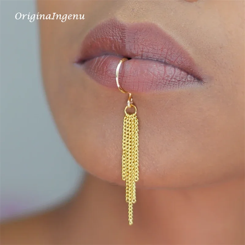 14Kゴールドフィルドチェーンリップカフ、変色防止、ハンドメ - Body Jewelry Lip Ring のレビューと価格