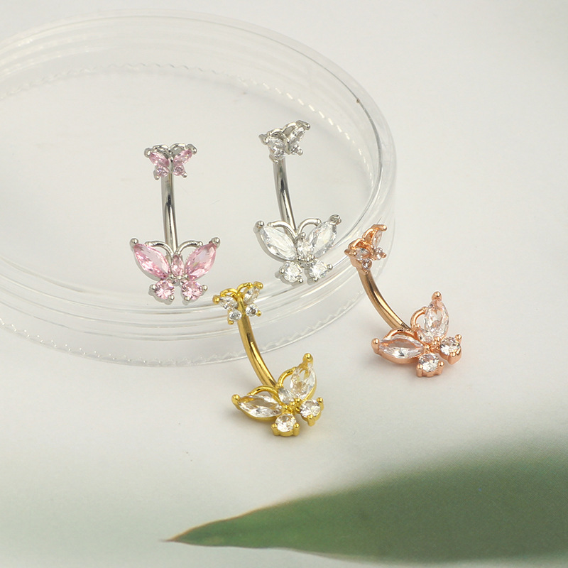 1個入り ステンレス製 ピンクの蝶々ネーブルリング 欧米風  - Body Jewelry Europe のレビューと価格