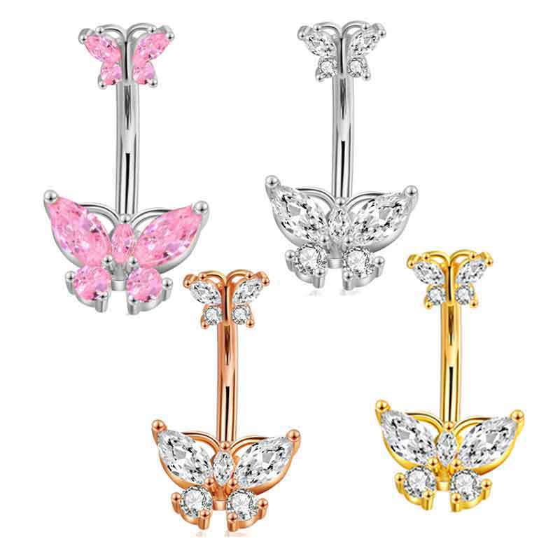 1個入り ステンレス製 ピンクの蝶々ネーブルリング 欧米風  - Body Jewelry Europe のレビューと価格