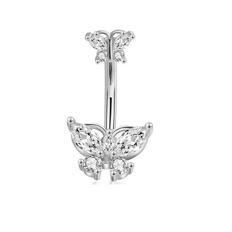 1個入り ステンレス製 ピンクの蝶々ネーブルリング 欧米風  - Body Jewelry Europe のレビューと価格