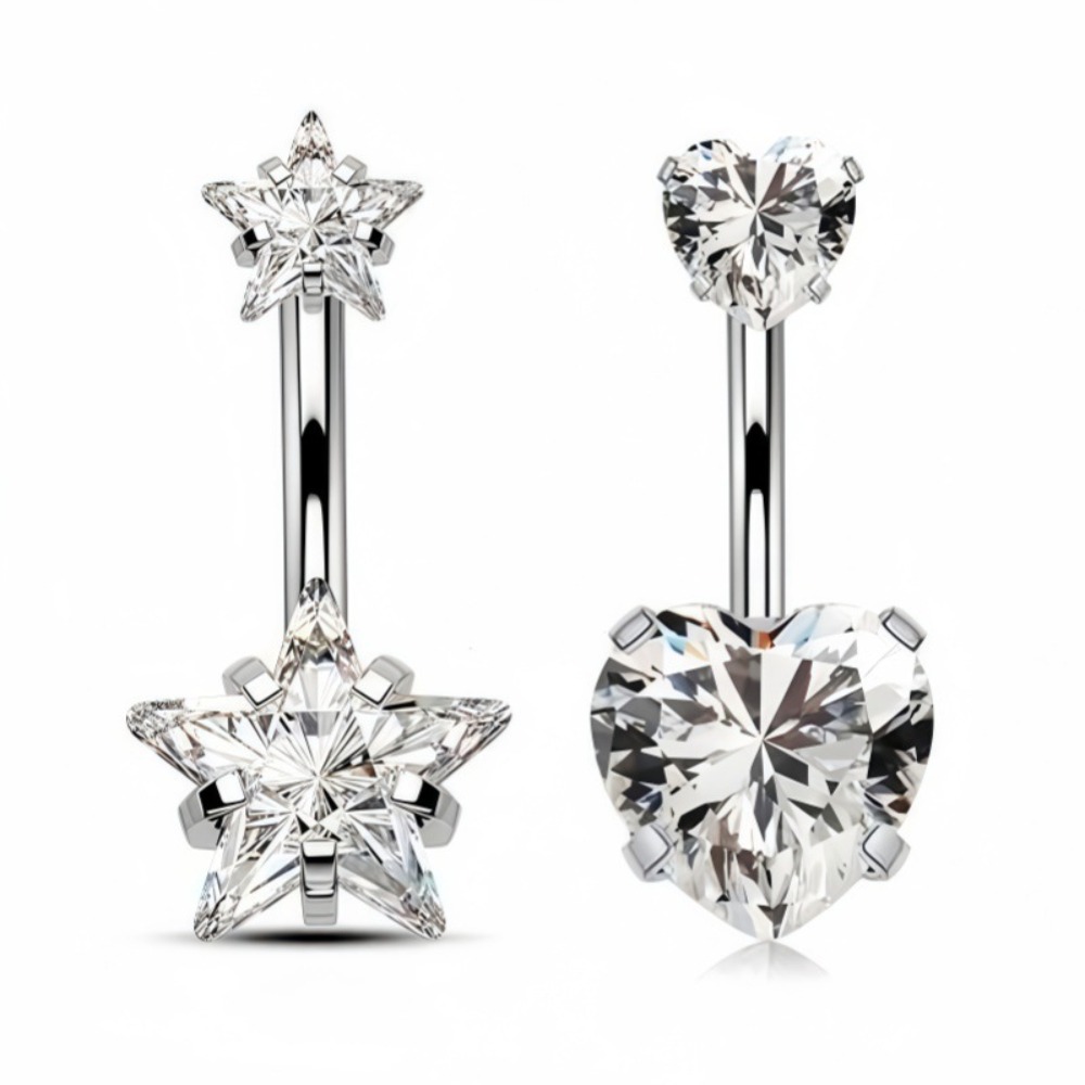 ハートラウンドダブルヘッドジルコンステンレス鋼へそピアス女性 - Body Jewelry Charms のレビューと価格