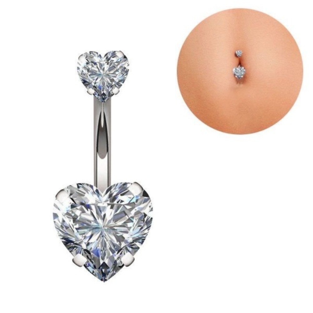 ハートラウンドダブルヘッドジルコンステンレス鋼へそピアス女性 - Body Jewelry Charms のレビューと価格
