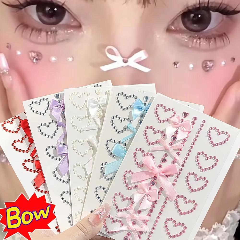 1枚の赤いリボンリボンがキラキラ輝く工芸品顔ジュエリークリス - Body Jewelry Tattoo のレビューと価格
