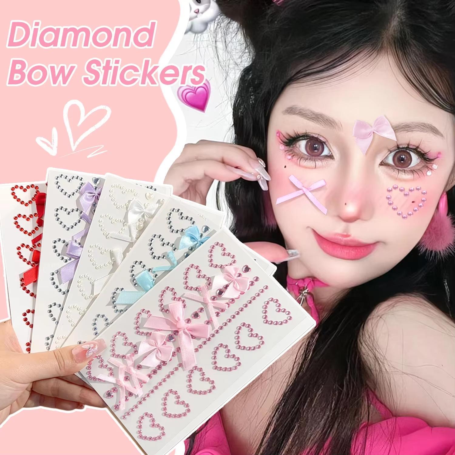 1枚の赤いリボンリボンがキラキラ輝く工芸品顔ジュエリークリス - Body Jewelry Tattoo のレビューと価格