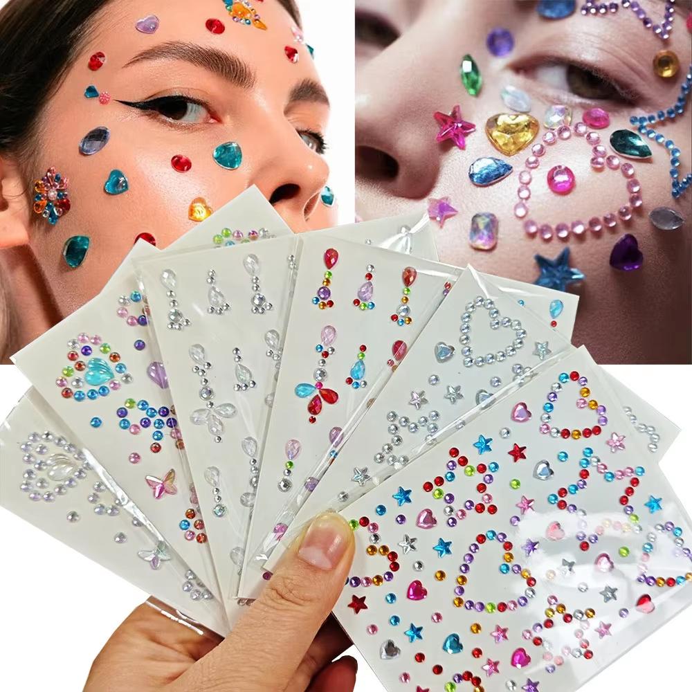 1枚のカラーリボン/星/ハート型フェイスラインストーンシール - Body Jewelry Tattoo のレビューと価格