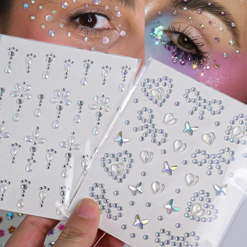 1枚のカラーリボン/星/ハート型フェイスラインストーンシール - Body Jewelry Tattoo のレビューと価格