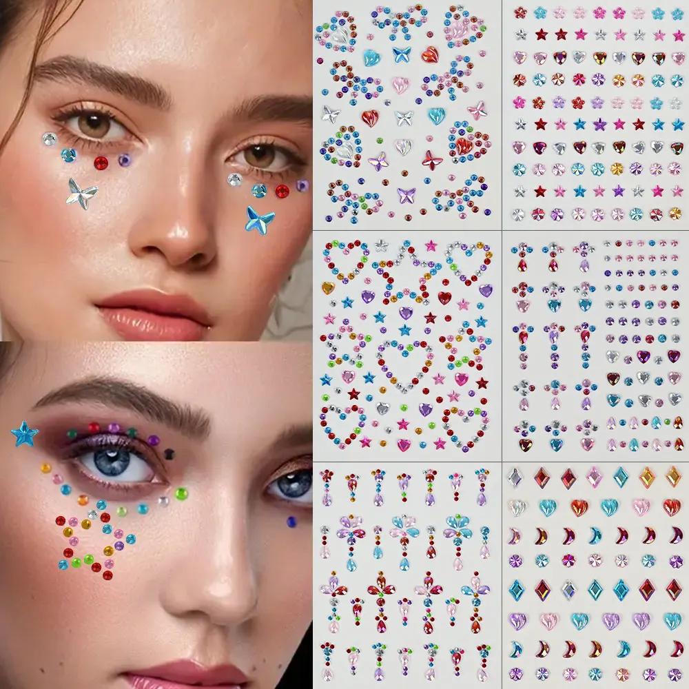 1枚のカラーリボン/星/ハート型フェイスラインストーンシール - Body Jewelry Tattoo のレビューと価格