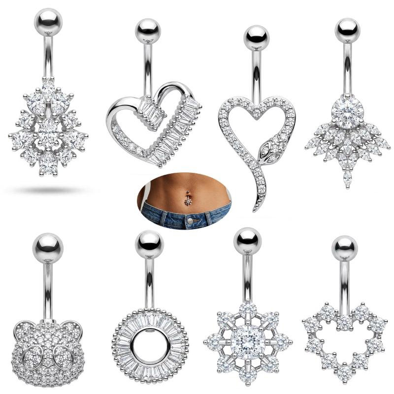 蝶の花のへそリング、ロングダングルクリスタルチャーム、ステン - Body Jewelry Charms のレビューと価格