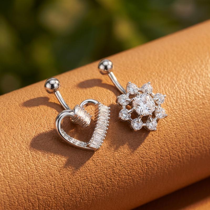 蝶の花のへそリング、ロングダングルクリスタルチャーム、ステン - Body Jewelry Charms のレビューと価格