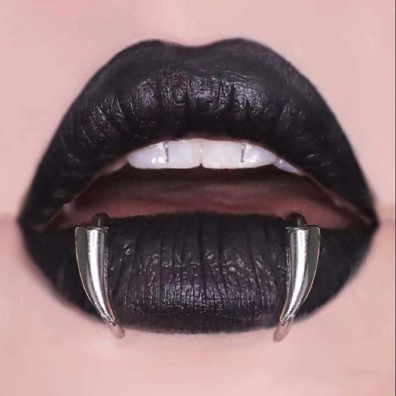 1ペアステンレス鋼製パーソナライズシャープティースフェイクピ - Body Jewelry Lip Ring のレビューと価格