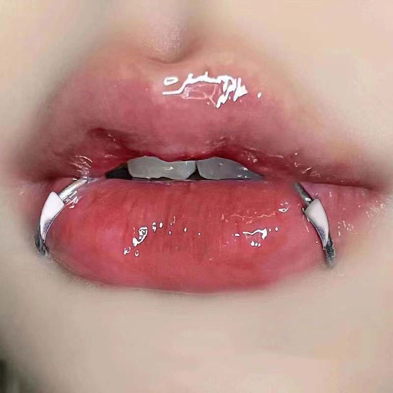 1ペアステンレス鋼製パーソナライズシャープティースフェイクピ - Body Jewelry Lip Ring のレビューと価格