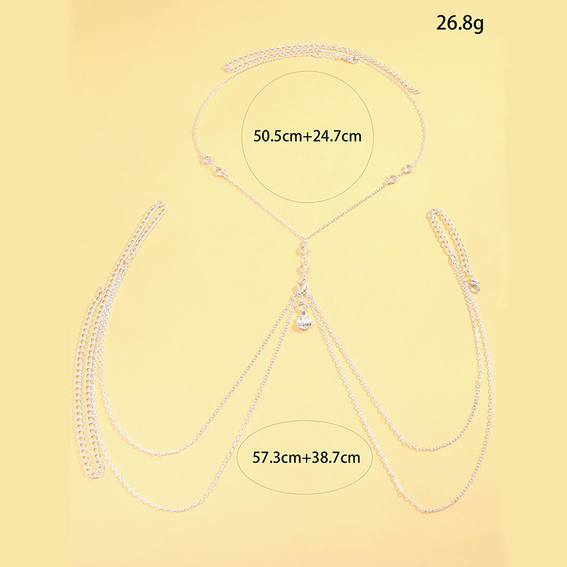 女性用シルバートーンボディチェーン、クリスタルシェルチャーム - Body Jewelry Charms のレビューと価格