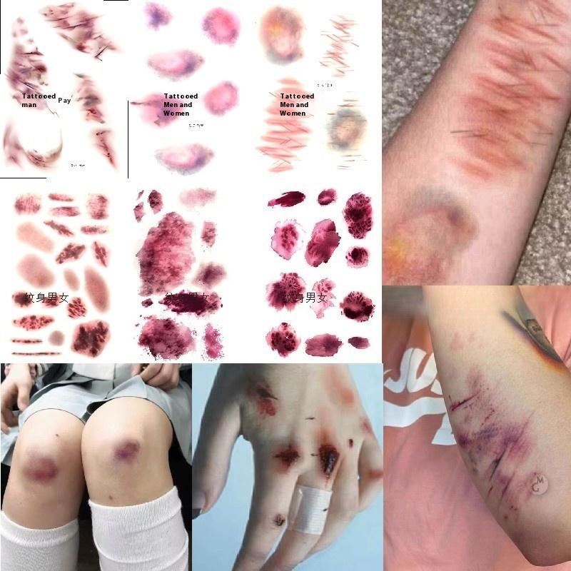 4 枚のハロウィン傷あざ一時的なタトゥーコスプレ防水腕足首傷 - Body Jewelry Tattoo のレビューと価格