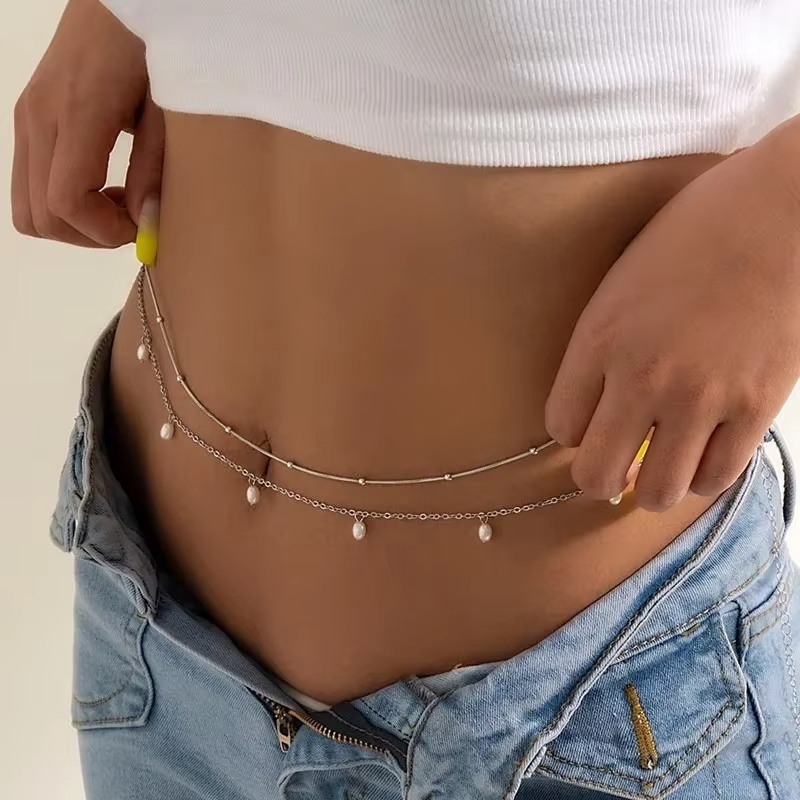 女性のための真珠と蝶のチェーンの二重層,セクシーな魅力,ウエ - Body Jewelry Charms のレビューと価格