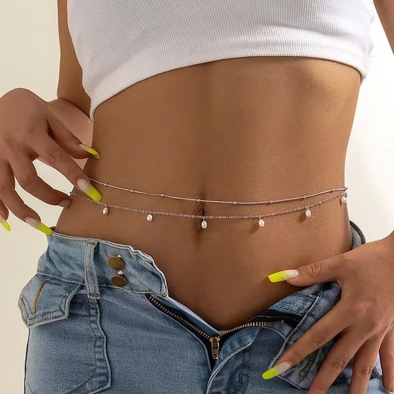 女性のための真珠と蝶のチェーンの二重層,セクシーな魅力,ウエ - Body Jewelry Charms のレビューと価格